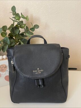 Kate Spade Black Pebbled Leather Mini Backpack with Gold Accents